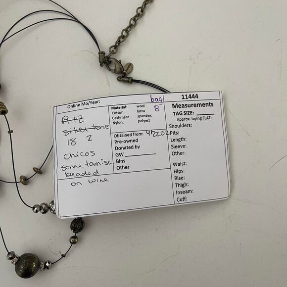 Chico's charm necklace burnished gold tone natural beads signed costume jewelry - Picture 10 of 10